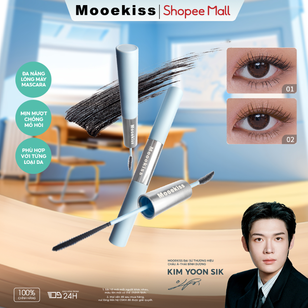 Dụng cụ uốn mi và mascara Mooekiss không nhòe giúp lông mi dài và cong