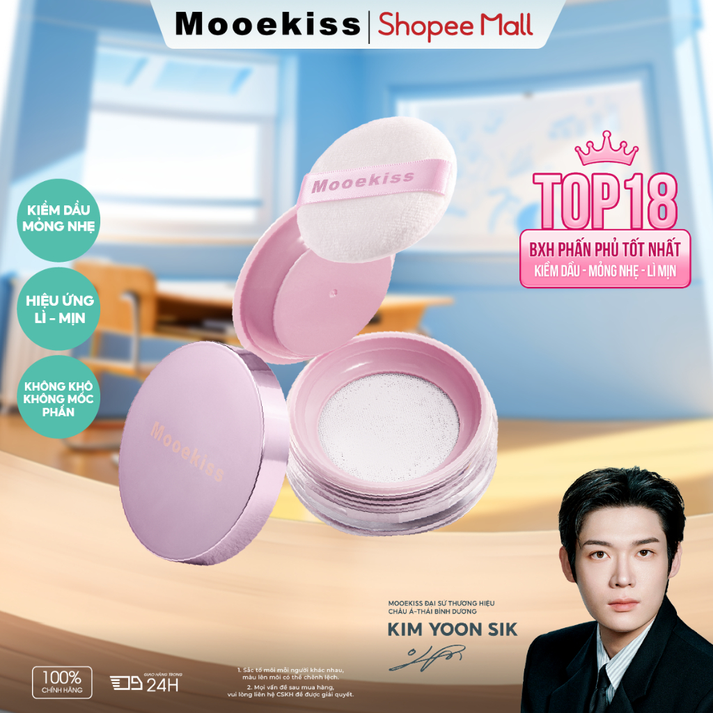 Phấn Phủ Lì Mịn Mooekiss 10g – Kiềm Dầu Tối Ưu, Chống Mồ Hôi, Lớp Nền Suốt Ngày
