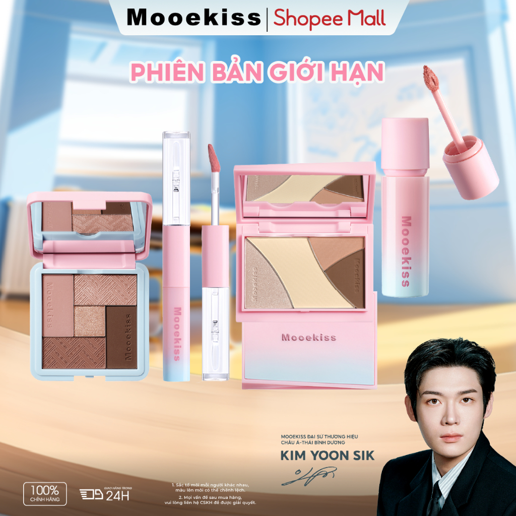 Mooekiss phiên bản giới hạn son môi, bóng môi, phấn mắt, highlighter, phấn mũi, bảng phấn mắt năm màu, son môi mờ, son bóng nhung