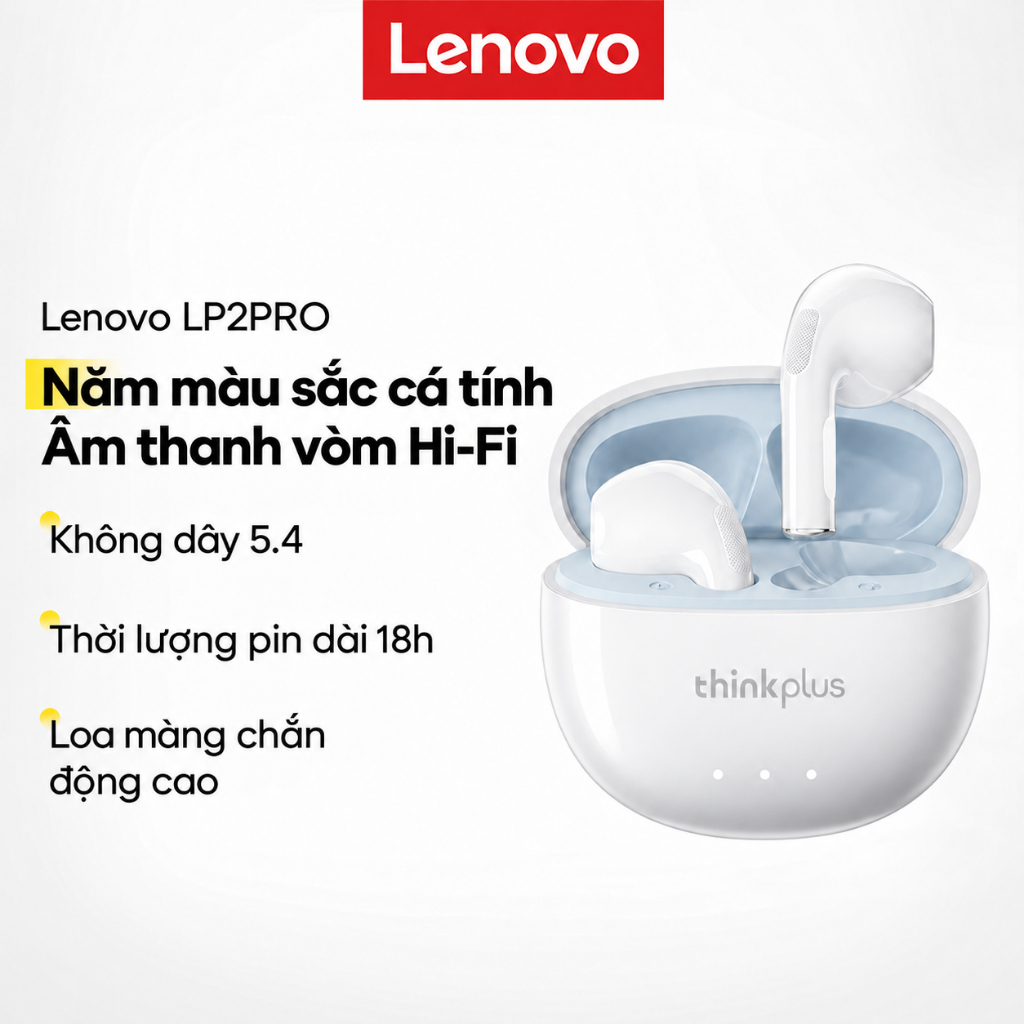 Tai nghe Bluetooth Lenovo LP2 PRO Âm thanh HD Cảm ứng thông minh Giảm tiếng ồn Tuổi thọ cao Bluetooth 5.4