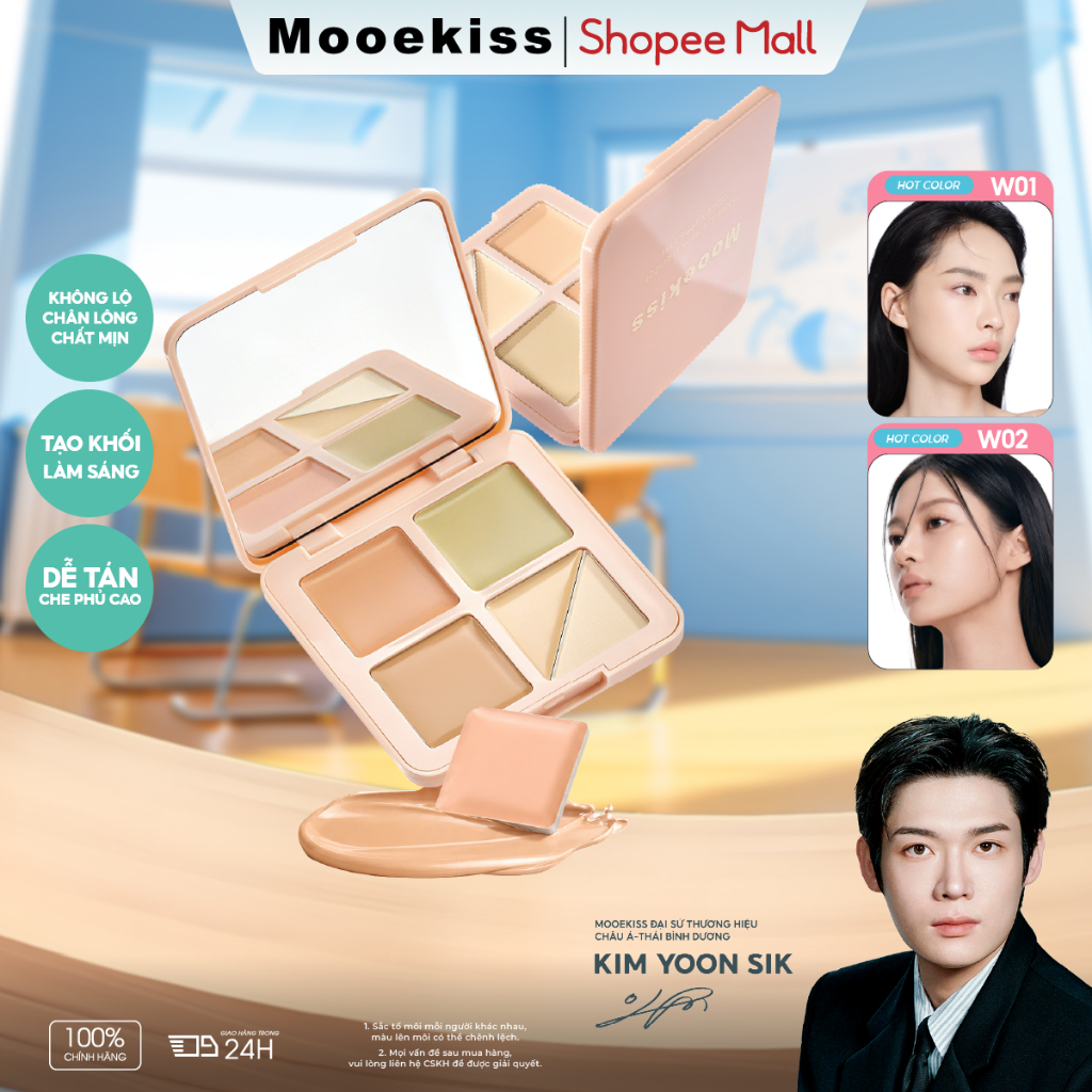 Bảng che khuyết điểm đa khuyết điểm Mooekiss Soft 8.2g, Kem che khuyết điểm dưỡng ẩm và mịn màng, đa hình giúp cải thiện độ xỉn màu cho da mặt và làm sáng tông màu da