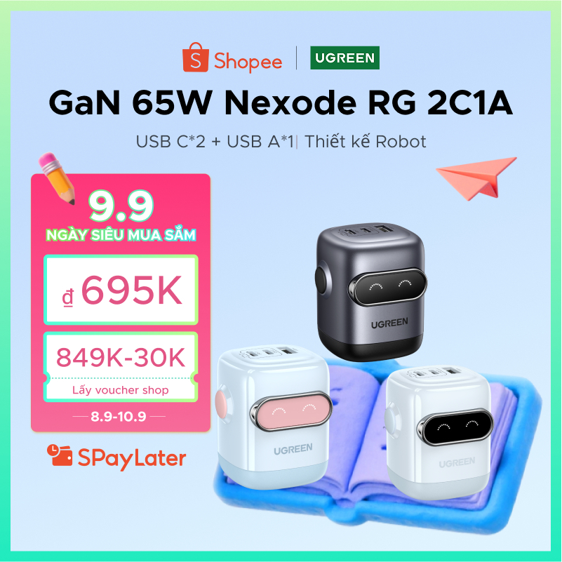 Ugreen Uno 65W 30W RobotGaN Sạc Nhanh GaN2 Sạc Nhanh RG Bộ Chuyển Đổi Nguồn USB C Nhanh Cho iPhone 16 Pro Max iPhone 15 14 13 Pro Max Samsung S24 S23 Ultra