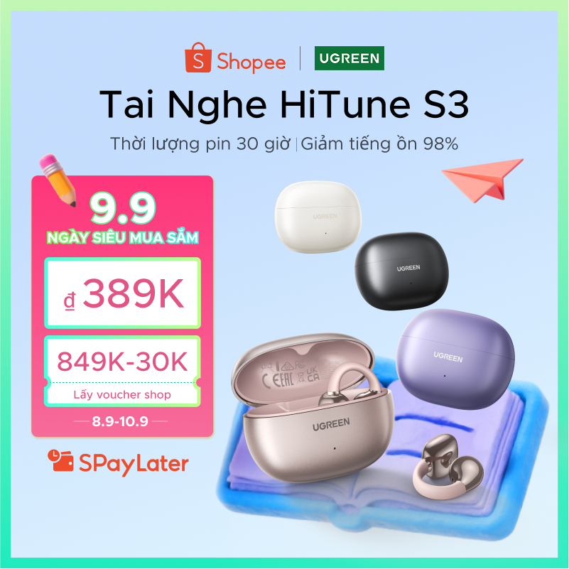 HiTune S3 Tai Nghe Không Dây Thật Tai Kẹp Bluetooth5.4 UGREEN , Tai Nghe Nhét Âm Thanh Mở , Thời Lượng Pin 30 giờ, IPX5