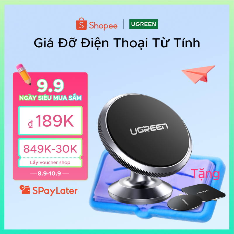 Giá đỡ điện thoại từ tính trên xe UGREEN có nam châm xoay 360°, kích thước mini, tiện dụng cao cấp, cho iPhone 17/16/15/14 Pro max, Samsung S26/25/S24 Ultra