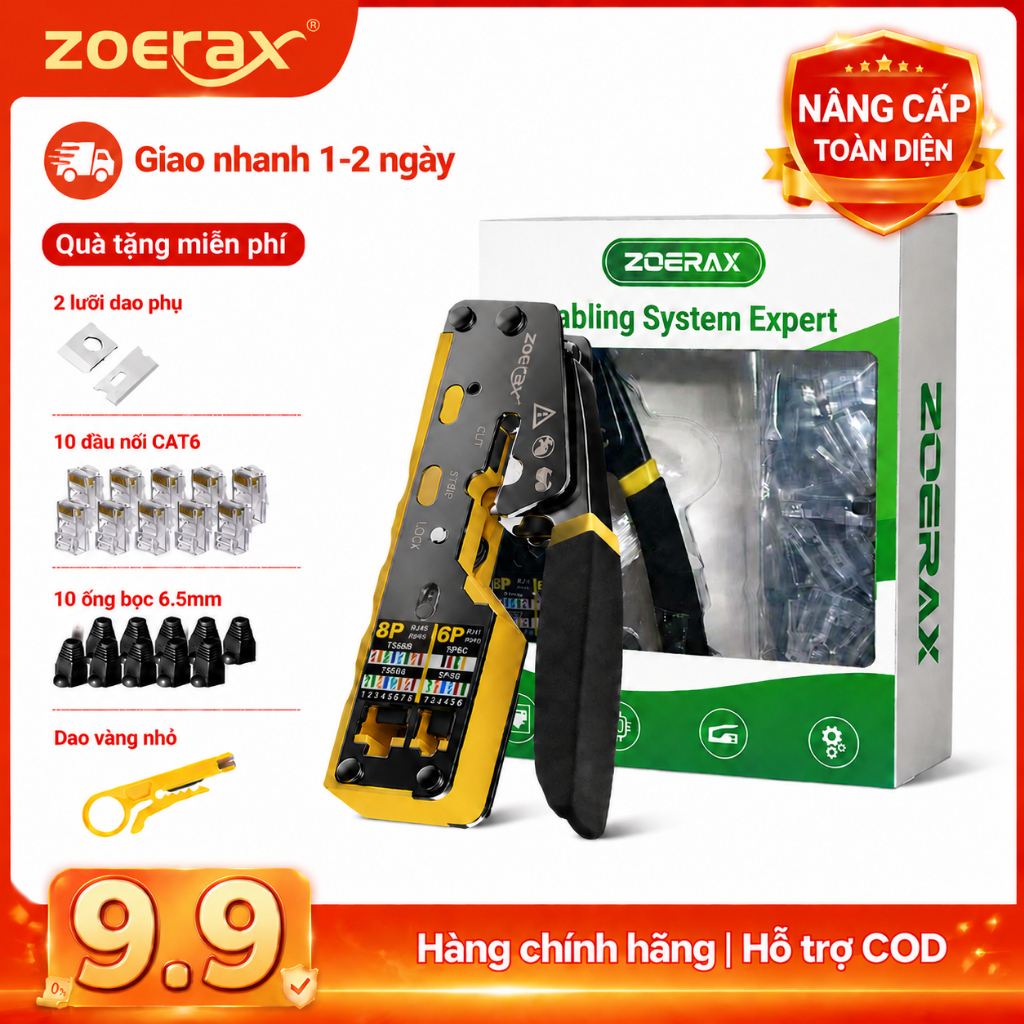 ZoeRax Kìm Bấm Mạng RJ45 Cat6 Cat5e Cat5 8P8C Đa Năng Kèm Hạt Mạng RJ45 Và Nắp Bảo Vệ Cáp Ethernet