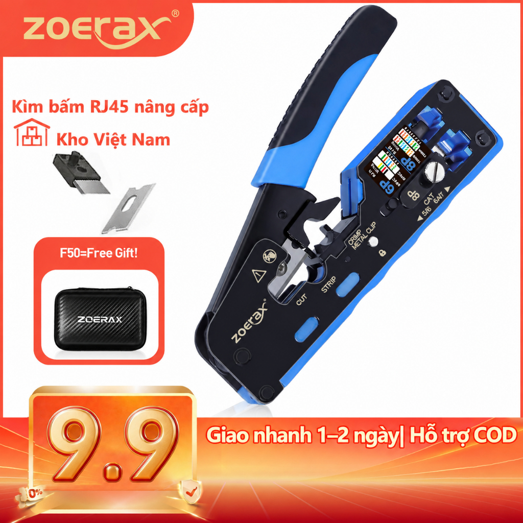 ZoeRax Kìm Bấm Mạng RJ45 Cat7 Cat6A Cat6 Cat5 Chuyên Nghiệp Kìm Bấm Cáp Mạng Ethernet Cắt Tuốt Dây Đầu Nối Pass Through