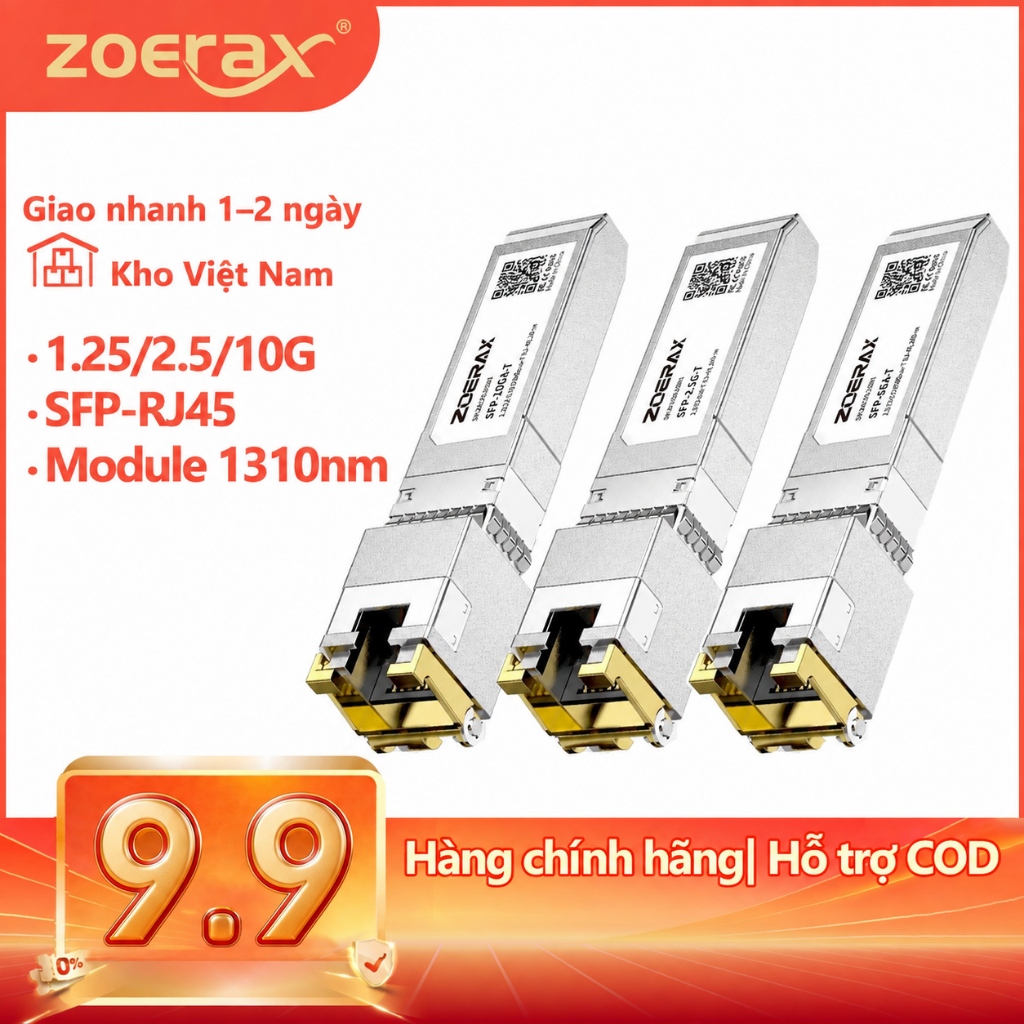 Bộ chuyển SFP+ sang RJ45 Zoerax 1.25/2.5/10G CAT6a Ethernet, Tự động nhận tốc độ, Cắm là chạy