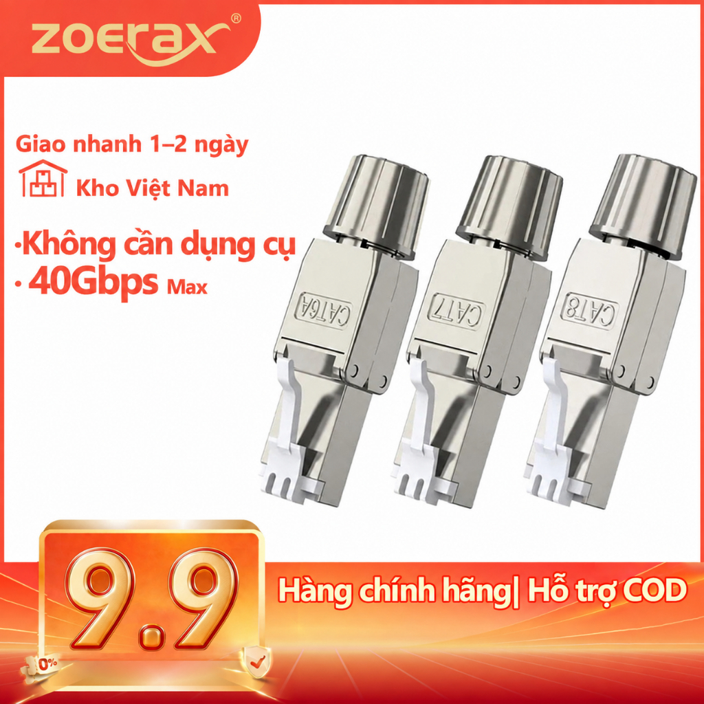 ZoeRax RJ45 Ống cắm Mạng Ethernet UTP/STP 23AWG Cat6A Cat7 Cat8 - Không cần dụng cụ kết nối
