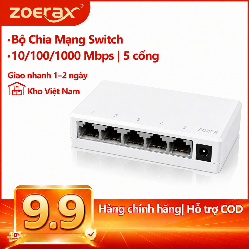 Bộ Chia Mạng Switch ZoeRax 5 Cổng Gigabit 10/100/1000Mbps Ethernet Switch Không Quản Lý Cho Router Gaming CCTV