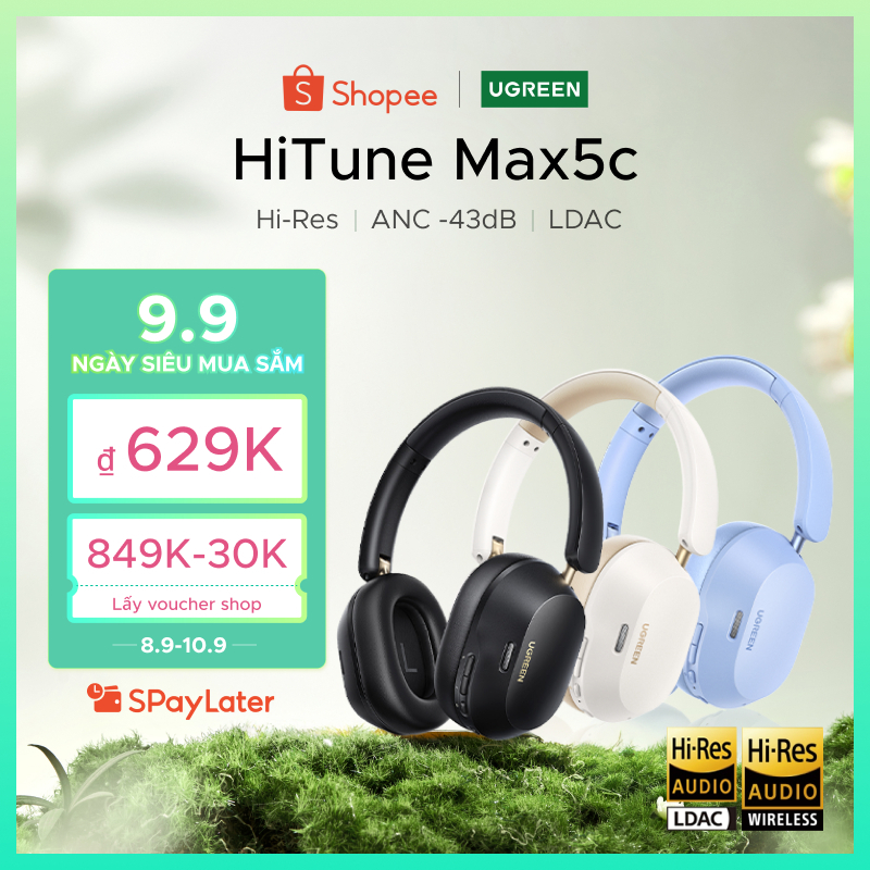 UGREEN HiTune Max5c Tai nghe bluetooth chụp tai chống ồn chủ động, pin 75h, bluetooth 5.4, Hi-Res
