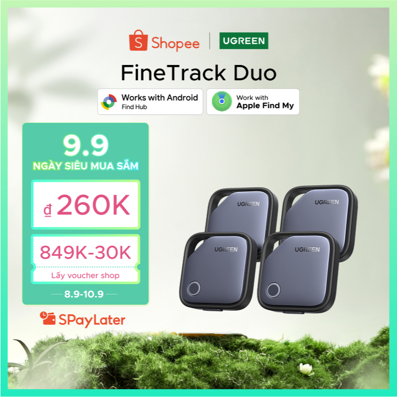 UGREEN FineTrack Duo 2 in1 Thẻ thông minh Định vị thông minh Bộ định vị tìm kiếm theo dõi chống thất lạc Tương thích với iOS / Android cho iPhone 17 Pro Max / 15 / 14 / iPad / Mac