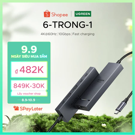 Ugreen 4K60hz 6-IN-1USB-C Trạm Docking đa chức năng USB3.2 Gen2 10Gbps cho iPad Air M2 11 "13 '' 2024 MacBook Pro M3 M2 M1 M4 MacBook Air M3 M2 M1 M4 HDMI + 2xUSB-A 3.2 + 2xUSB-C