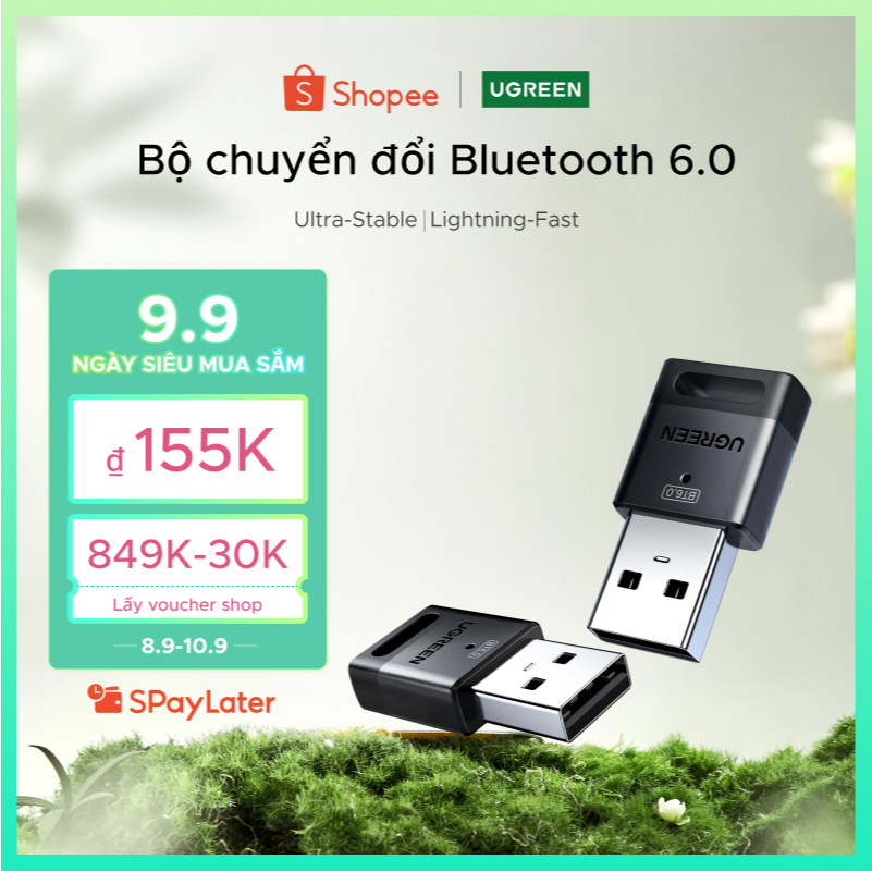 Bộ chuyển đổi Bluetooth USB UGREEN, 6.0 Dongle cho PC, Plug & Play cho Windows 11 / 10 / 8.1, Bộ thu và phát Bluetooth cho chuột