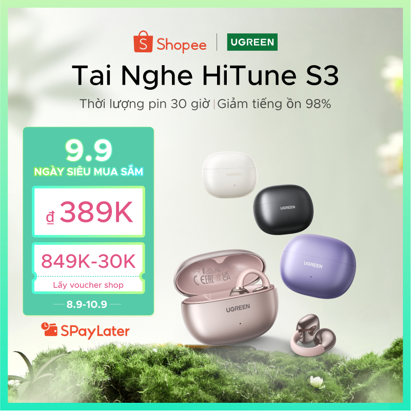 UGREEN HiTune S3 Tai Nghe Không Dây Thật Tai Kẹp, Tai Hút Nghe Nhét Âm Thanh Mở , IPX5, Thời Lượng pin 30 giờ