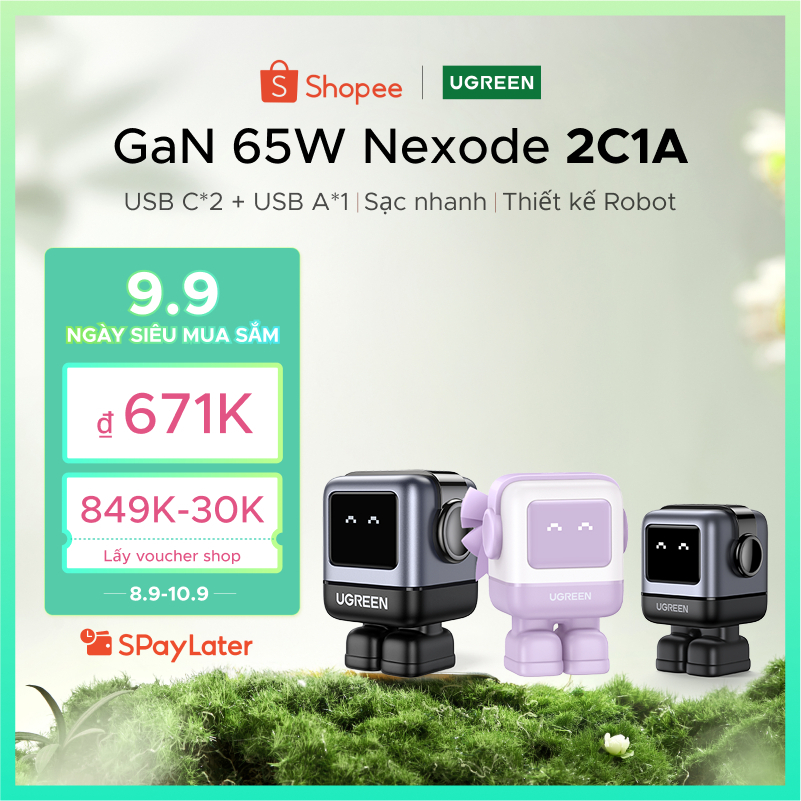 Ugreen Củ Sạc Nhanh Nexode GAN UGREEN Uno 65w 30w 3 Cổng usb c Công nghệ PD3.0/QC4.0/PPS Cho iphone 14 15 / 14 pro max / macbook air / ipad pro / ipad mini
