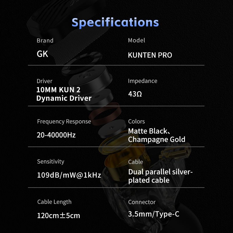 GK-Kunten pro Tai nghe nhét tai HiFi động tần số siêu mỏng Tai nghe màn hình thể thao với cáp có thể thay thế 2PIN | BigBuy360 - bigbuy360.vn