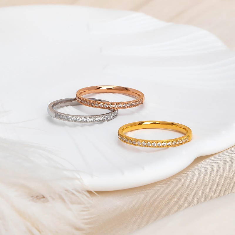 Nhẫn thép titan đơn giản dành cho nữ, Nhẫn đính hôn đính đá giả đính hôn đính hôn đính đá Cubic Zirconia 1,8mm