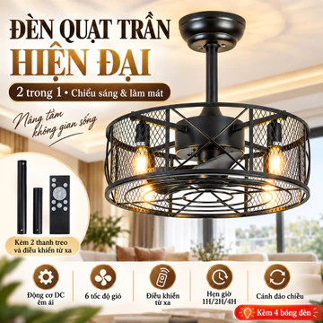 Mỹ Phong Cách Retro Vô Hình Quạt Trần Đèn Biến Tần Quạt Có Thể Thu Vào Quạt Lưỡi Phong Cách Retro Nhà Hàng Trần Quạt Đèn