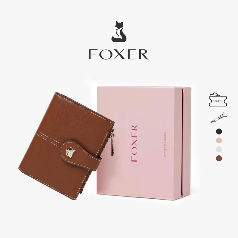 FOXER Ví Ngắn Nữ Da Thời Trang Đựng Thẻ Cổ Điển