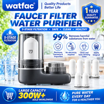 Watfac Bộ lọc/máy lọc nước gắn vòi — Sở hữu lõi lọc có thể rửa sạch và dễ dàng lắp đặt; phù hợp để lọc nước nhà bếp, nước uống và nước máy.
