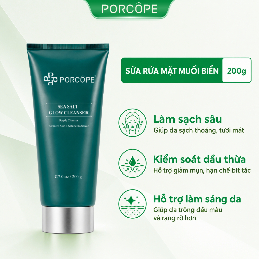 【PORCOPE】Sữa rửa mặt da dầu mụn Kiềm Dầu Làm Sạch Sâu Trắng Da Dịu Nhẹ Dành Cleanser 200g