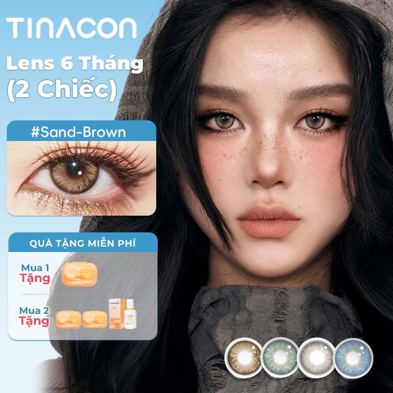 Kính áp tròng TINACON, 2 chiếc 6 tháng, màu xám/nâu lens, sand-brown,AI-GREEN,White Gray,AI-BLUE,lens cận thị mềm mại tự nhiên, mắt to, DIA14.5mm có độ (0-8)