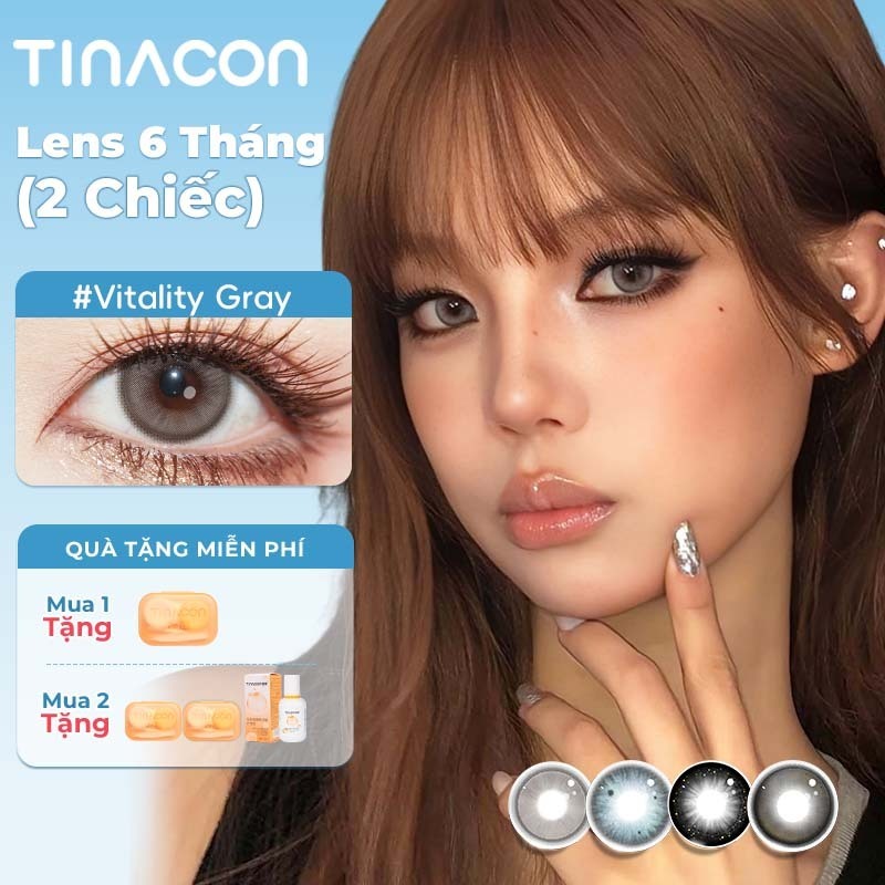 Kính áp tròng TINACON màu xám 2 chiếc, Đường kính 14.2/14.5 mắt mềm, Cận thị từ 0.0 đến 8.0 sử dụng 6 tháng