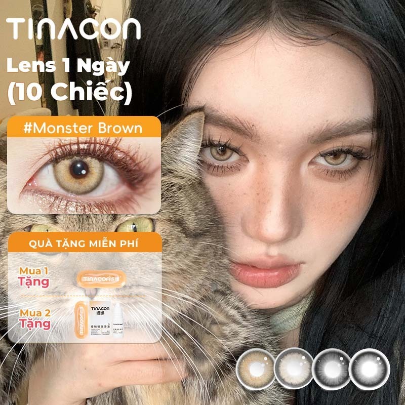 Kính áp tròng TINACON lens 1 ngày 10 chiếc lens cận màu xám mềm cho mắt Thích hợp trang điểm Đường kính 14.2/14.5mm có độ (0-8)