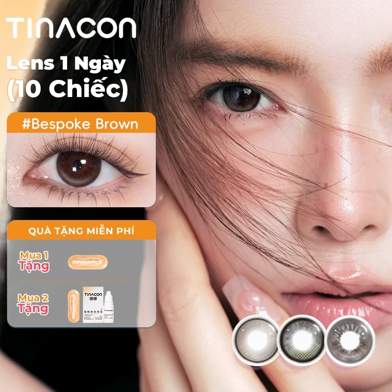 Kính Áp Tròng 1 Day TINACON Hộp 10 Chiếc Siêu Mỏng 0.06mm, Mẫu Mỹ Nhân Giãn Tròng 14.5mm Tự Nhiên Êm Mắt, Độ Cận 0-8 Độ