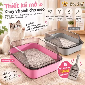 Khay Cát Cho Mèo Cao Cấp | Khay Vệ Sinh Mèo Rộng Rãi Chống Văng Cát | Dễ Vệ Sinh Tặng Kèm Xẻng Xúc Cát Miễn Phí