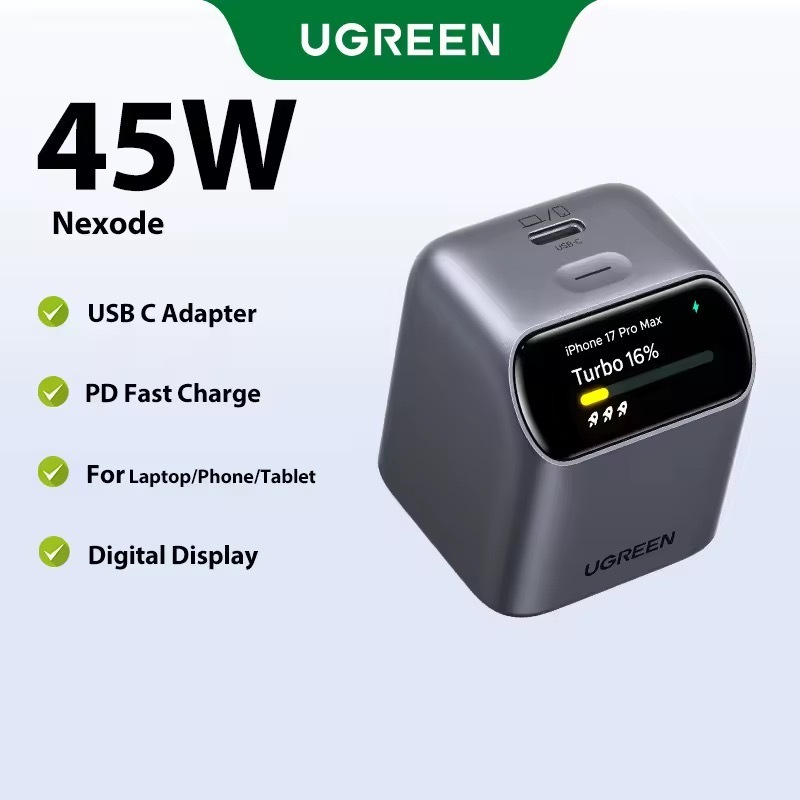 Bộ sạc USB-C UGREEN 45W GaN có màn hình thông minh, Màn hình biểu tượng cảm xúc sạc nhanh Nexode cho iPhone 17 / 16 / Pro Max, Samsung S26 / S25 / S24 Ultra, iPad | BigBuy360 - bigbuy360.vn