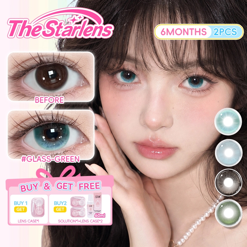 Kính áp tròng Starlens, 1 cặp 6 tháng, Màu xanh dương, lens mềm, Thích hợp để đeo khi trang điểm, Đường kính 14.2-14.5mm, có độ (0-8)