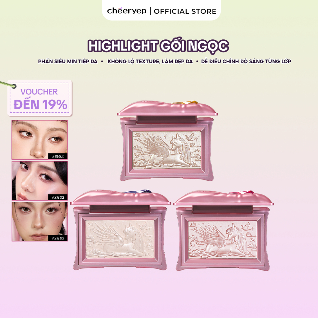 [NEW] Phấn Bắt Sáng Highlight CHÉERYEP Chạm Khắc Hiệu Ứng Lì Và Nhũ Căng Bóng Sáng Da Pillow Gem