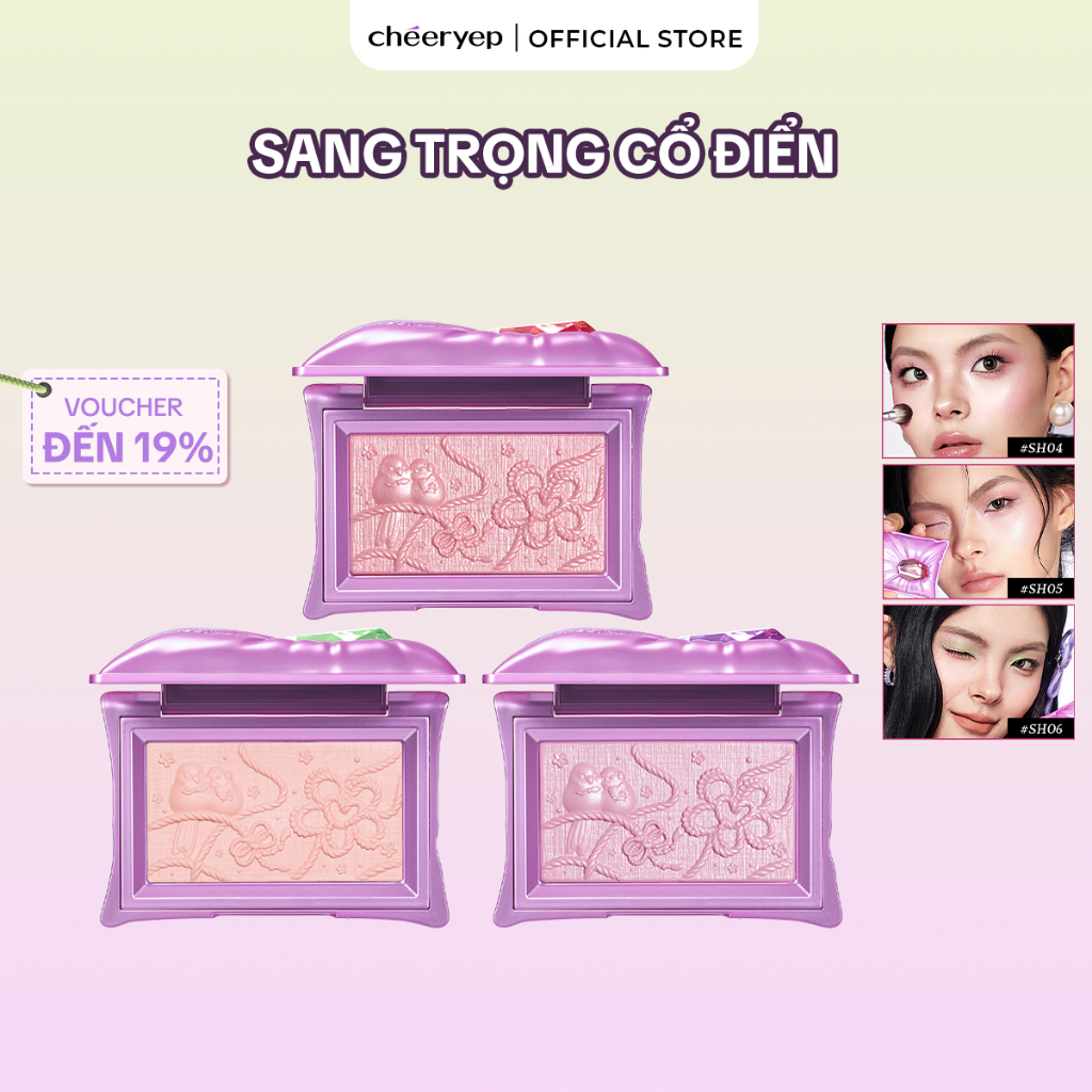 [CHEERYEP] Highlighter Phấn Bắt Sáng Chạm Khắc Hiệu Ứng Lì Và Nhũ Căng Bóng Sáng Da Pillow Gem