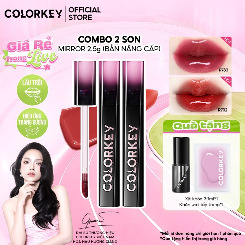 COMBO 2 Son Môi Gương Bóng COLORKEY Tạo Hiệu Ứng Căng Bóng Như Gương, Đôi Môi Đầy Đặn Quyến Rũ 2.5g