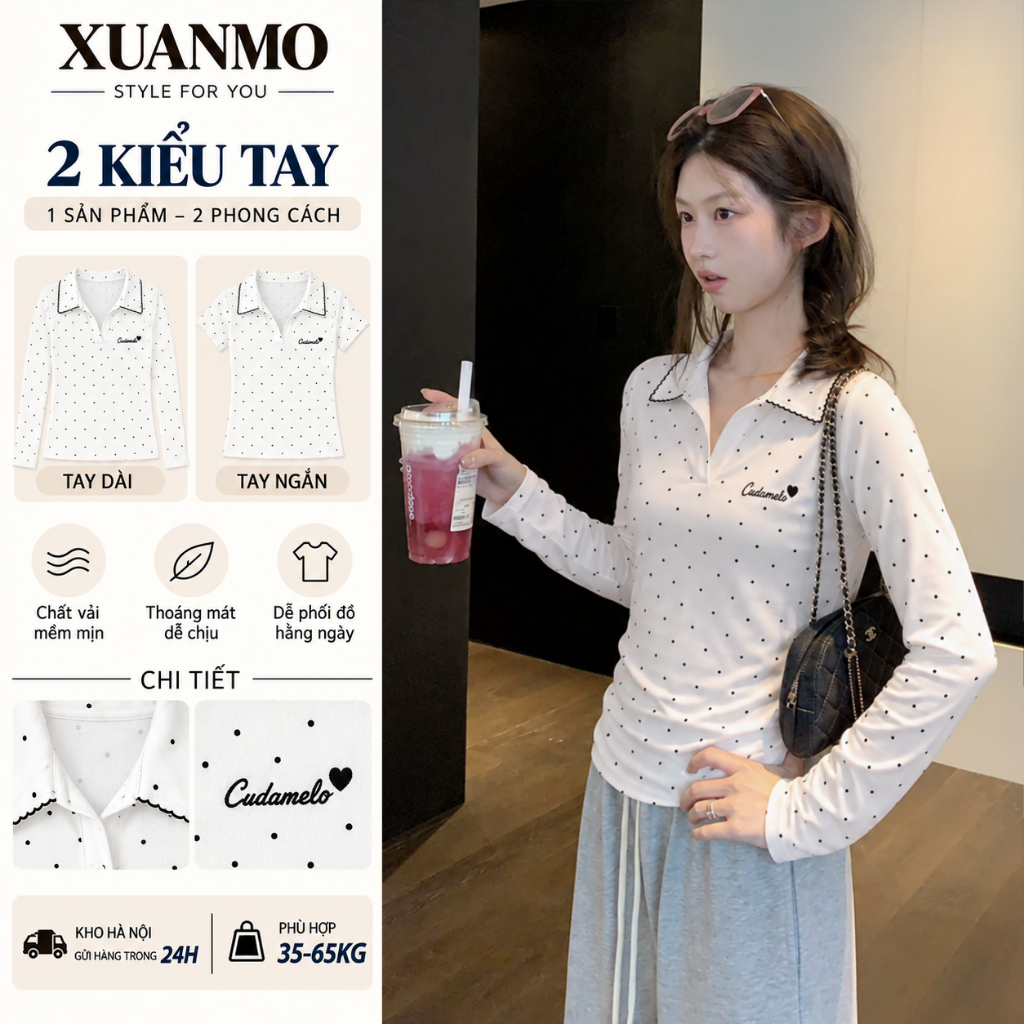 Áo baby tee Áo Thun ôm body Áo Polo Nam Phong Cách Hàn Quốc Chấm Bi, Cổ Áo Tay Ngắn