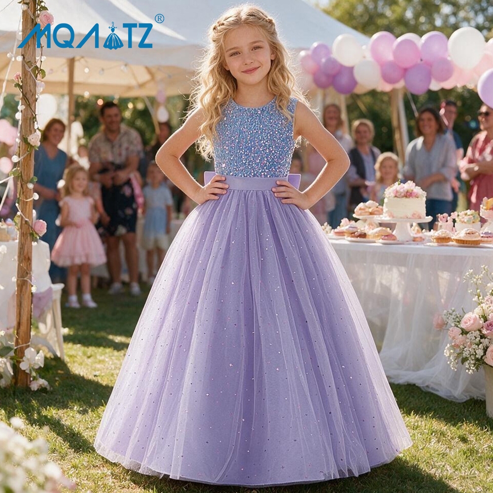 MQATZ Retro Bé Gái Đầm Công Chúa Cho Trẻ Em Trang Phục Đầm Dự Tiệc Sequin Thanh Lịch Dài Dạ Hội Áo Không Tay LP661