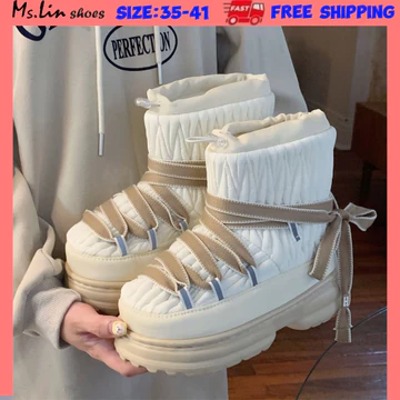 [MS.LIN] Giày bốt Cotton ống giữa mùa đông mát mẻ dành cho nữ, Giày bốt tuyết đế dày dành cho nữ, Giày bốt nữ, Giày bốt nữ mùa đông