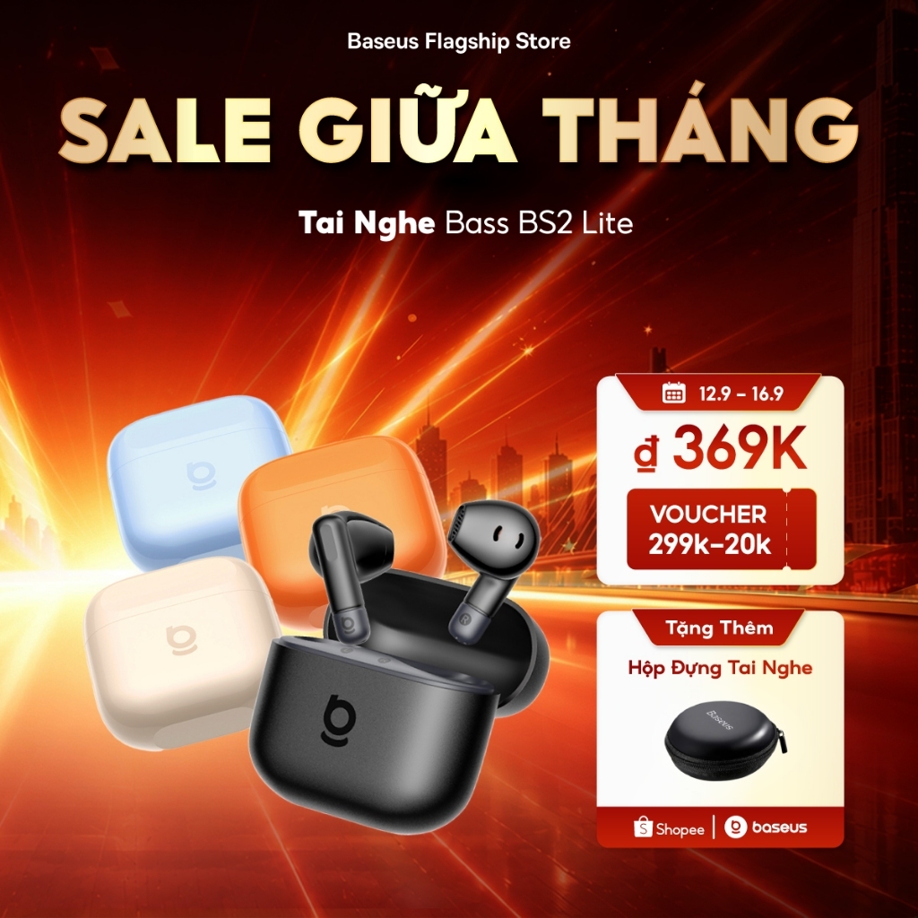 Tai Nghe Bass BS2 Lite Bluetooth 6.0 Đàm thoại rõ nét với micro kép Al Tăng cường âm trầm Thiết kế bán in-ear thoải mái