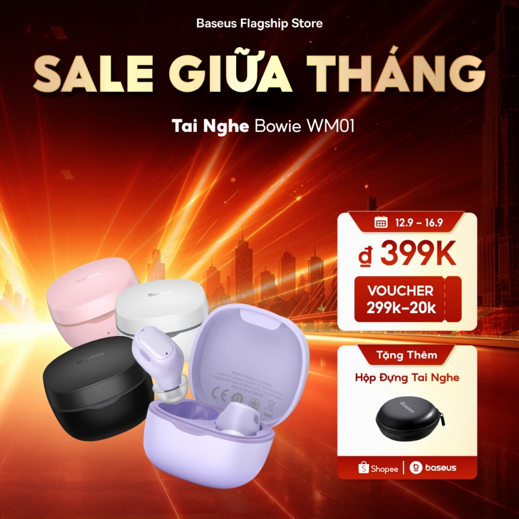 Baseus Tai Nghe bluetooth 5.3 Wm01 Tws Chống Ồn Và Phụ Kiện