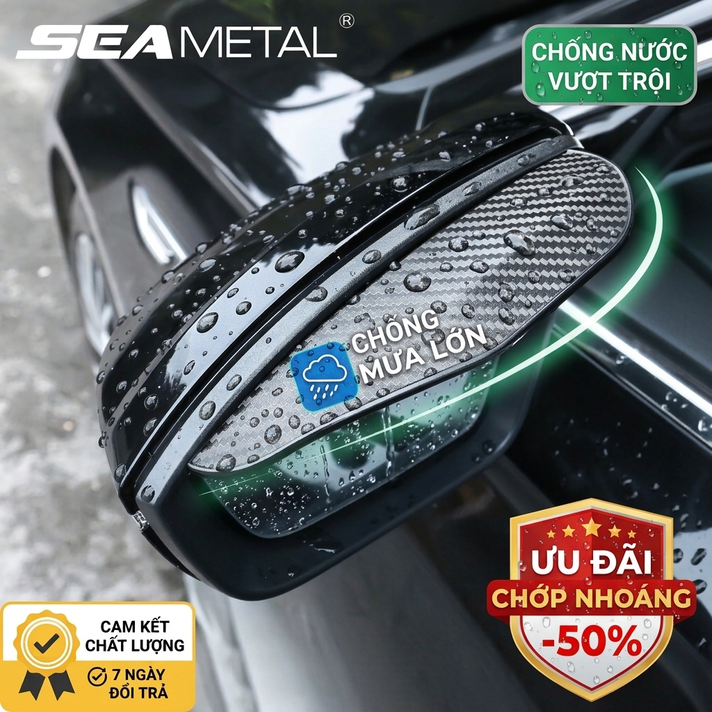 Bộ 2 Miếng Tấm Che Mưa Gương Chiếu Hậu Ô Tô SEAMETAL Carbon Cao Cấp - Tăng Tầm Nhìn Rõ Ràng Khi Mưa Nặng Hạt