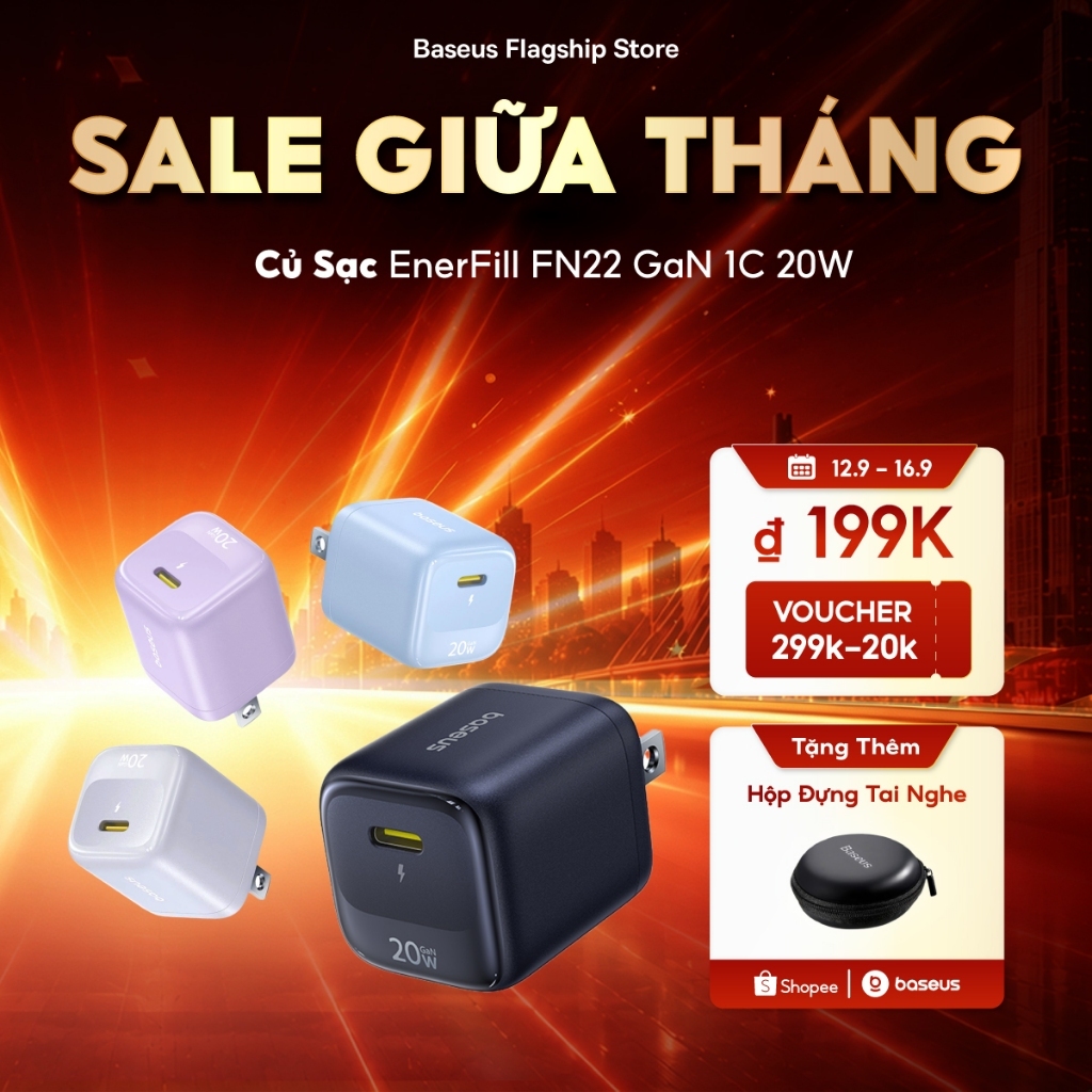 Baseus EnerFill FN22 Sạc Nhanh 1C 20W Bảo Vệ Nhiều An Toàn Bộ Chuyển Đổi Gan Tech