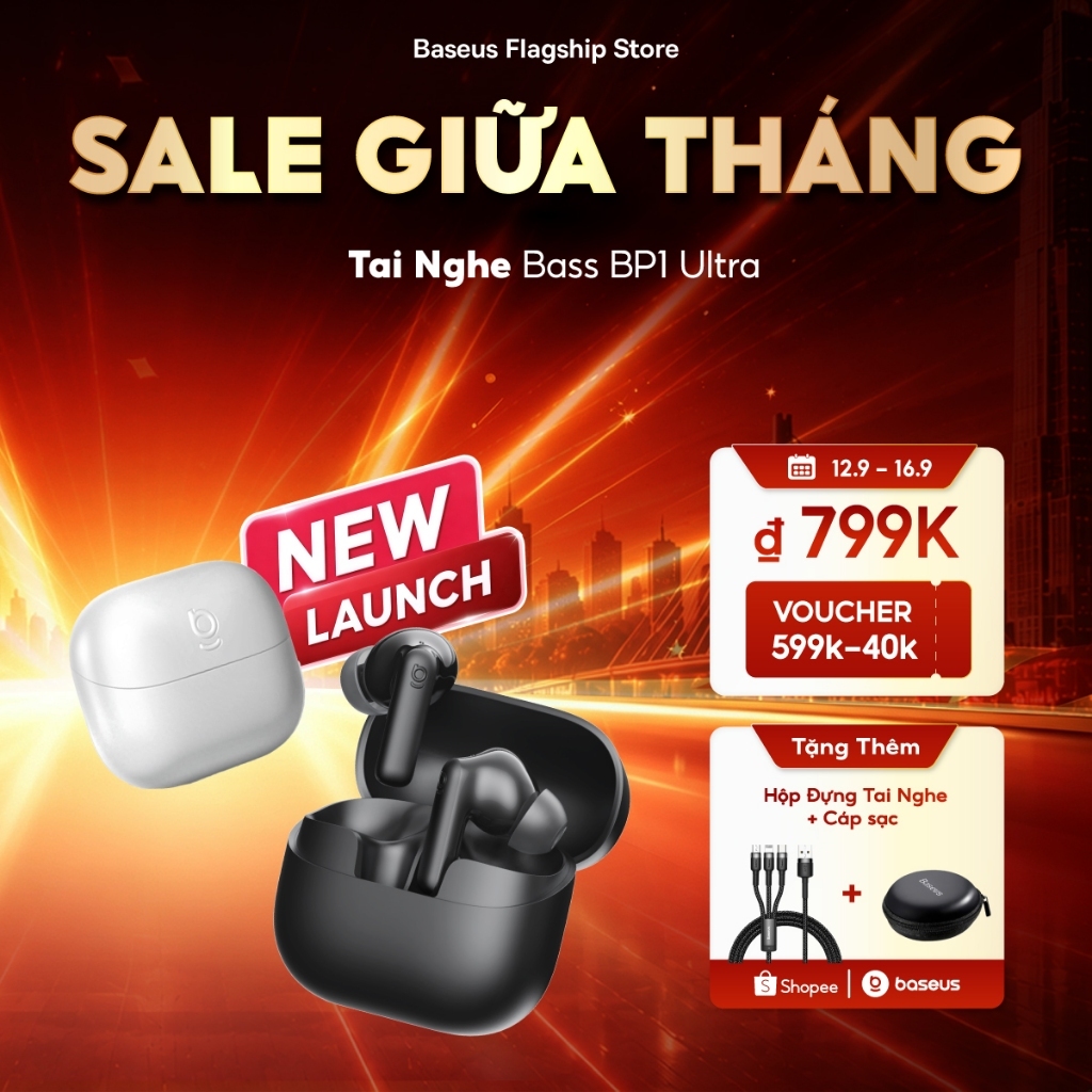 [Mở bán 15/7] Baseus Tai Nghe Bass BP1 Ultra ANC 55dB ANC LDAC Hi-Res Audio 6-Mic AI Gọi