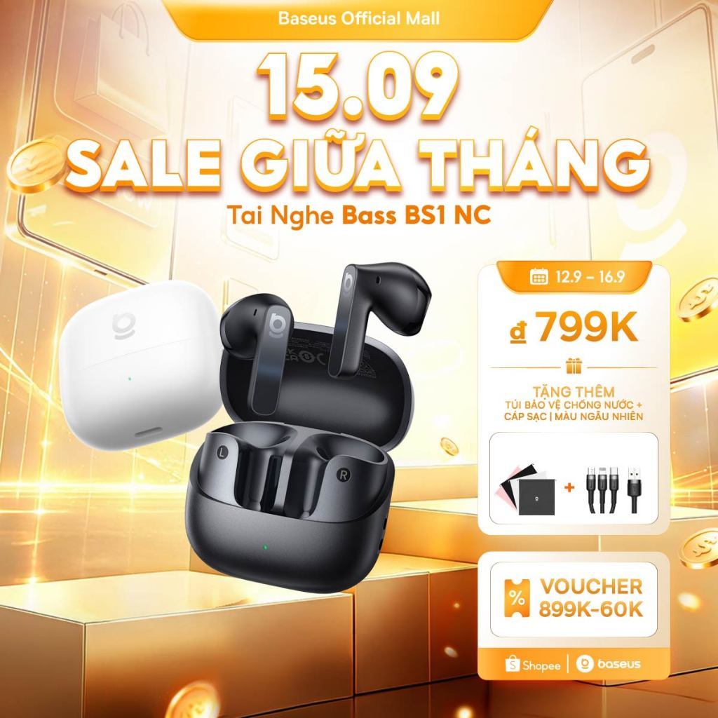Tai Nghe Bass BS1 NC Baseus Chống Ồn Chủ Động ANC Bluetooth 6.0 Phản Hồi Tức Thì, Không Độ Trễ