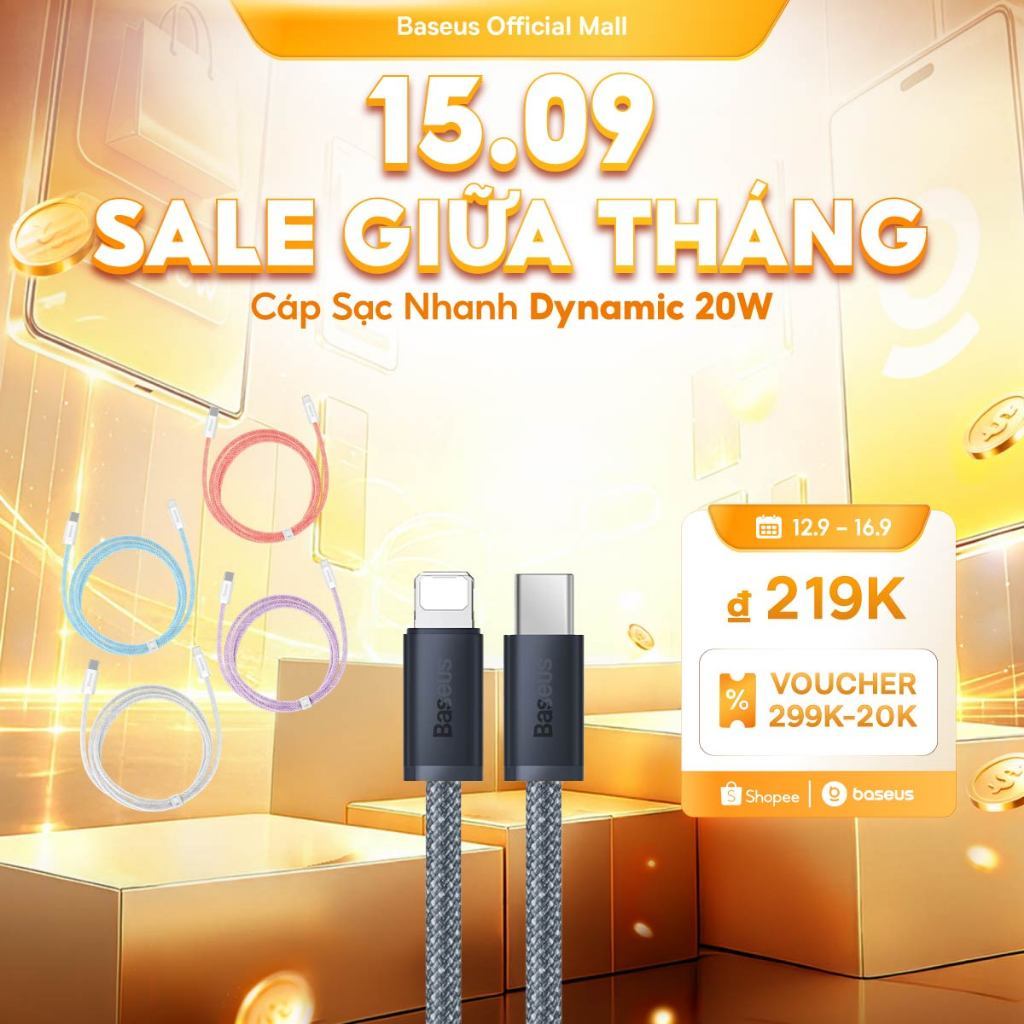Dây Cáp Baseus PD 20W Nối Đầu USB-C Sang Đầu L Sạc Nhanh Hỗ Trợ Truyền Dữ Liệu 480Mbps