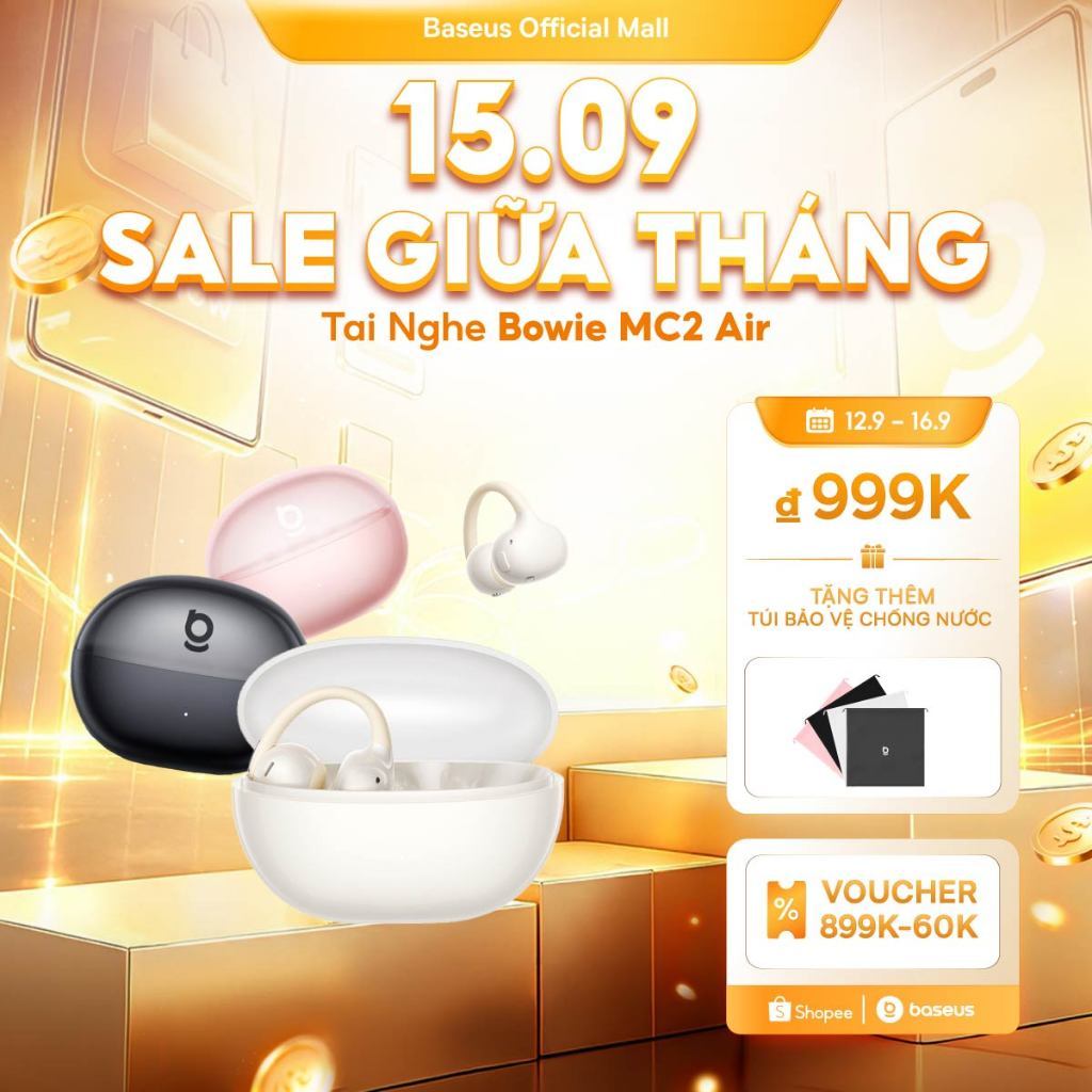 Tai nghe không dây đích thực Baseus Bowie MC2 Air Open-Ear 40Hrs Thời gian chơi Tai nghe chống nước Super Bass2.0 & IP67