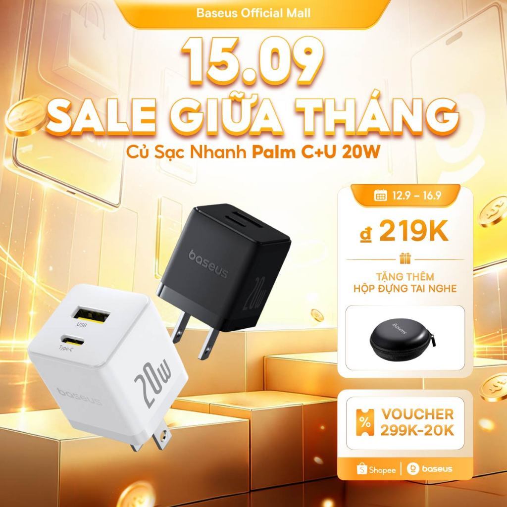 Bộ sạc Baseus cổng loại C/PD 20W hỗ trợ sạc nhanh
