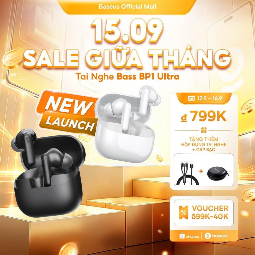 [Mở bán 15/7] Baseus Tai Nghe Bass BP1 Ultra Bluetooth 6.0 ANC Khử tiếng ồnTWS 55dB Cuộc gọi AI thích ứng