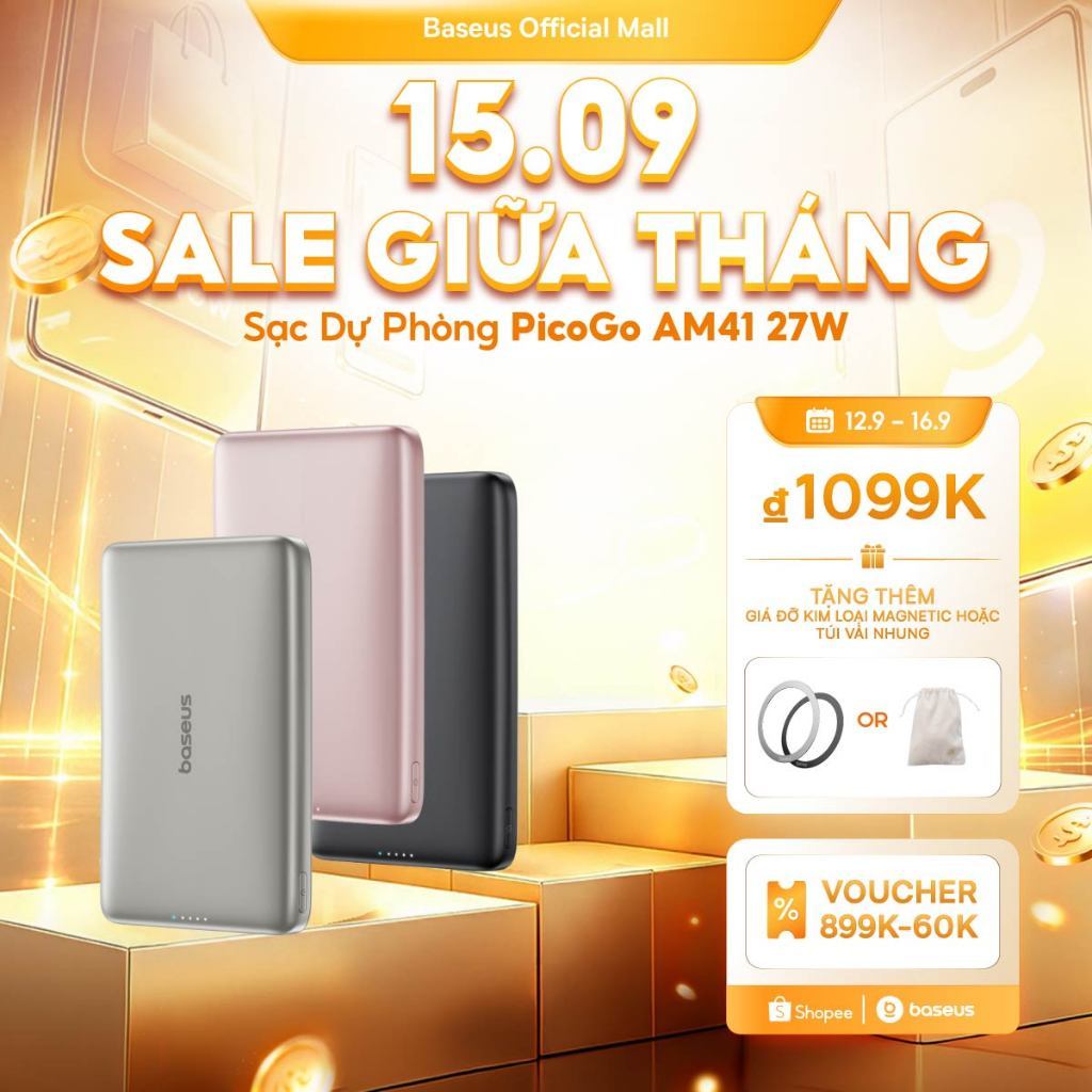 Sạc Dự Phòng PicoGo AM41 27W Baseus Thiết Kế Siêu Mỏng từ tính  5000mAh 10000mAh