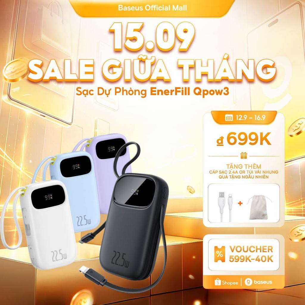 【CCC Certified】Sạc Dự Phòng EnerFill Qpow3 Baseus Pin Dự Phòng Sạc Nhanh Màn Hình Kỹ Thuật Số  Cáp Kép, Kích Thước Nhỏ, Có Chứng Nhận CCC